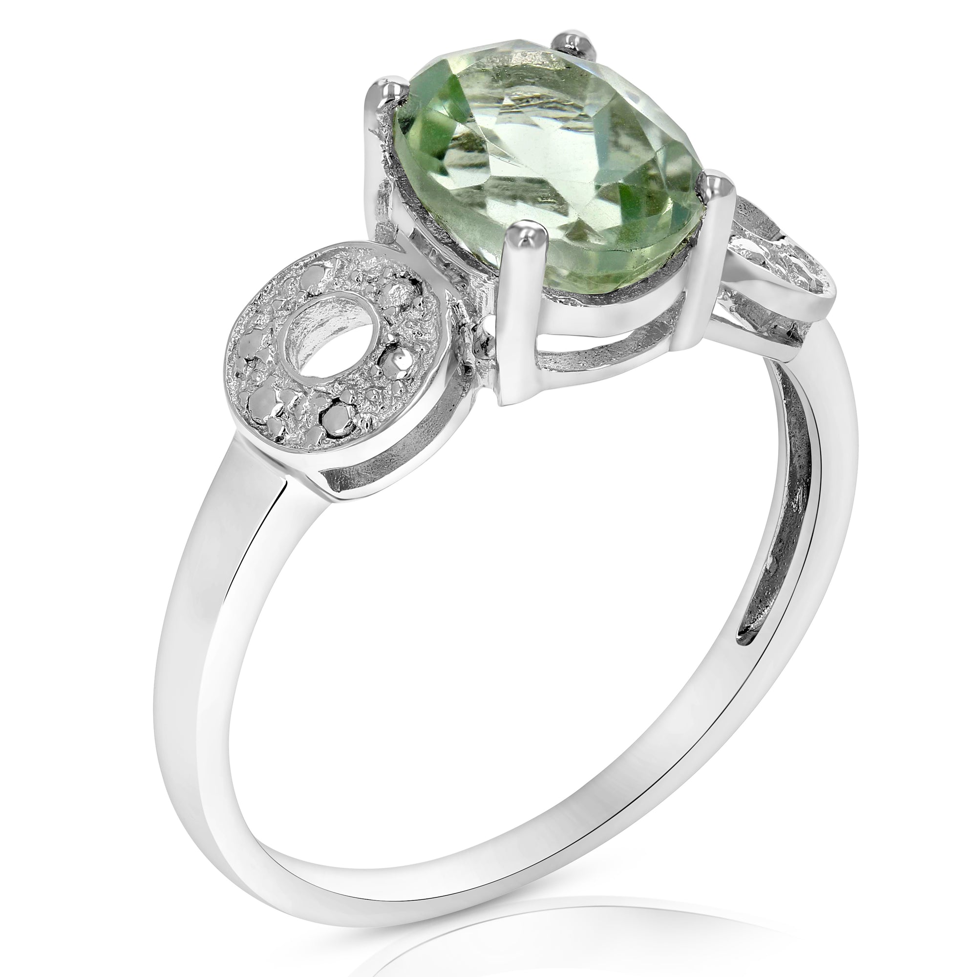 1.70 cttw Green Amethyst Ring .925 Sterling Silver with Rhodium Oval 9x7 MM