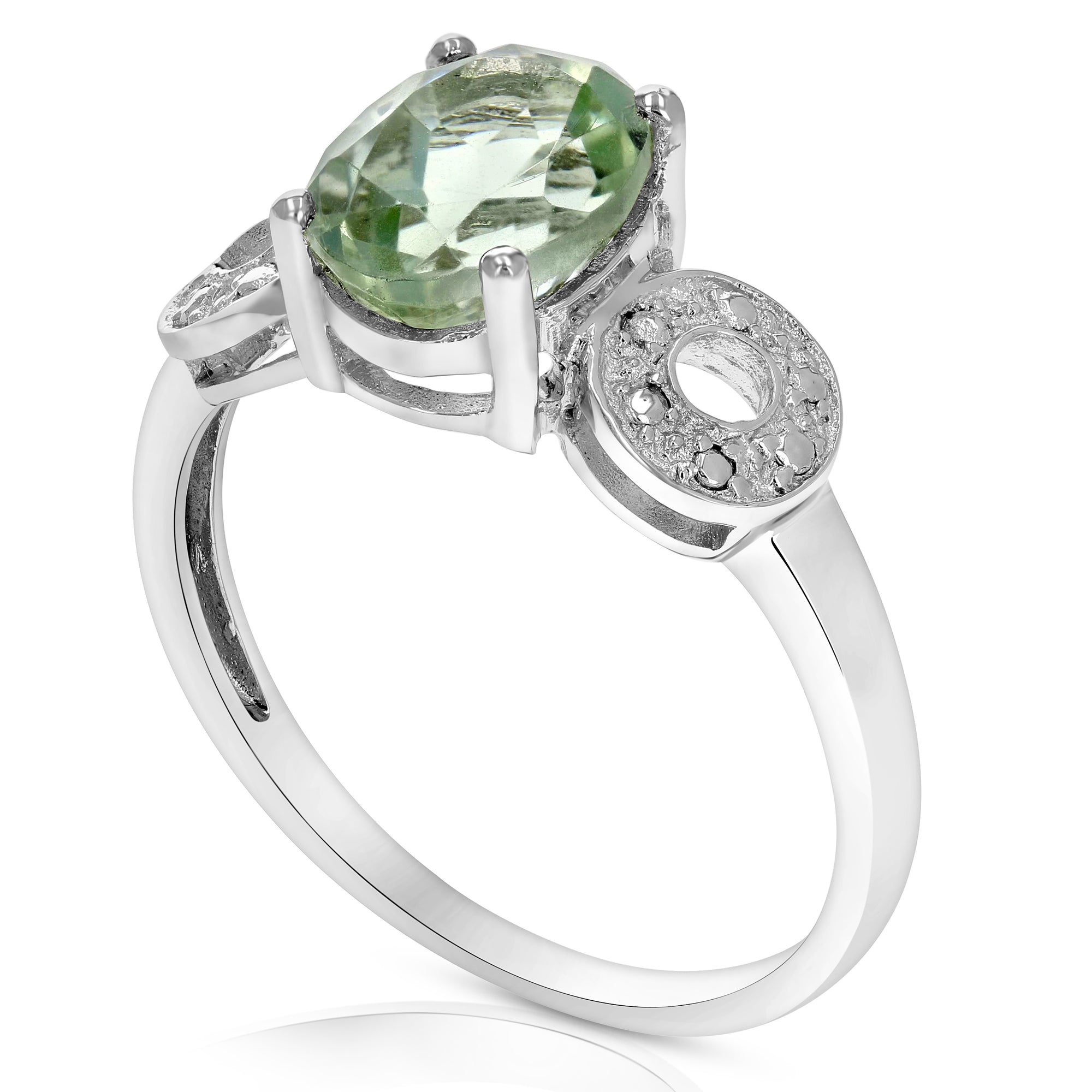 1.70 cttw Green Amethyst Ring .925 Sterling Silver with Rhodium Oval 9x7 MM