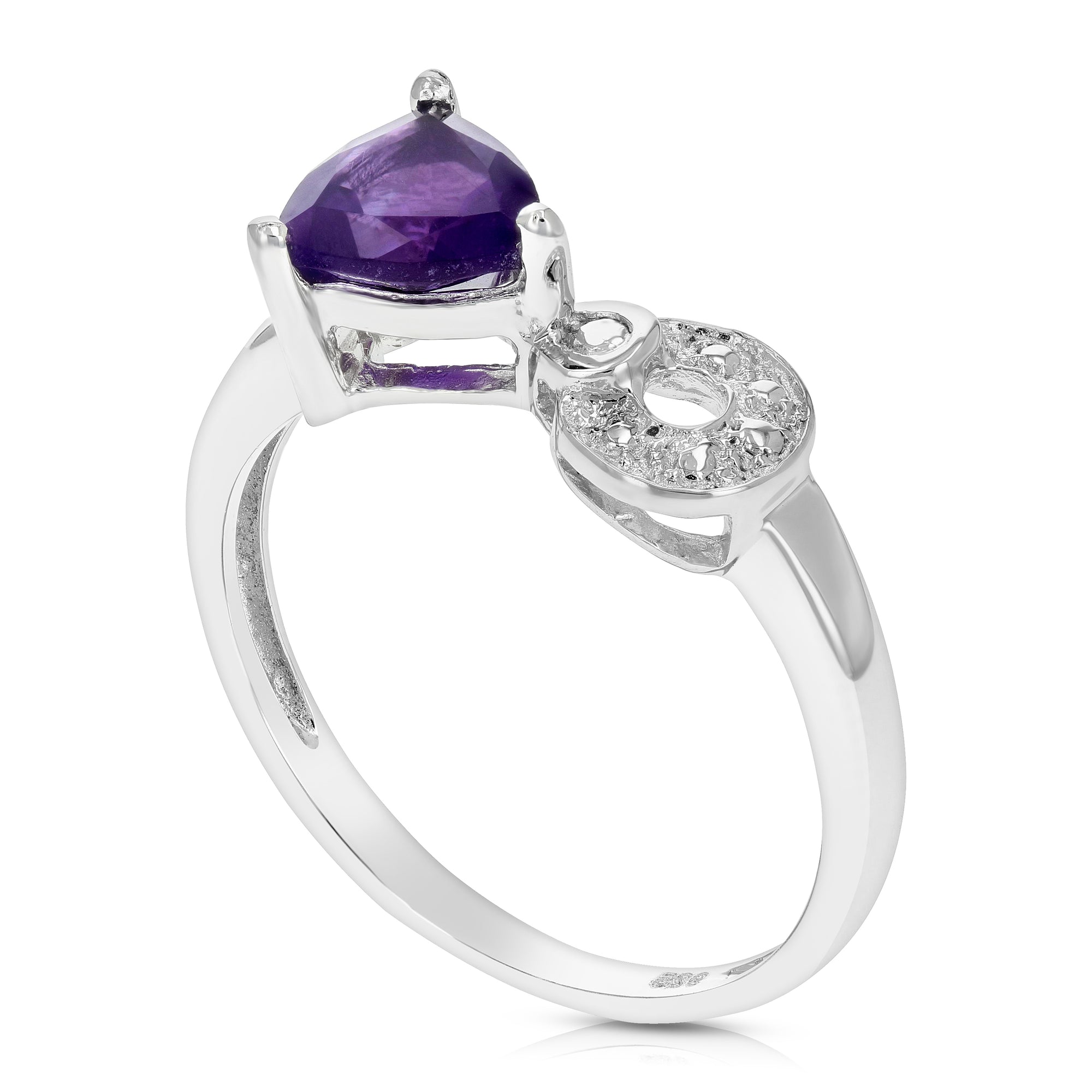 0.60 cttw Purple Amethyst Ring .925 Sterling Silver with Rhodium Trillion 6 MM