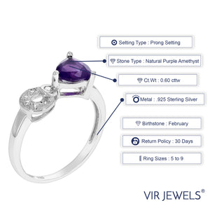 0.60 cttw Purple Amethyst Ring .925 Sterling Silver with Rhodium Trillion 6 MM