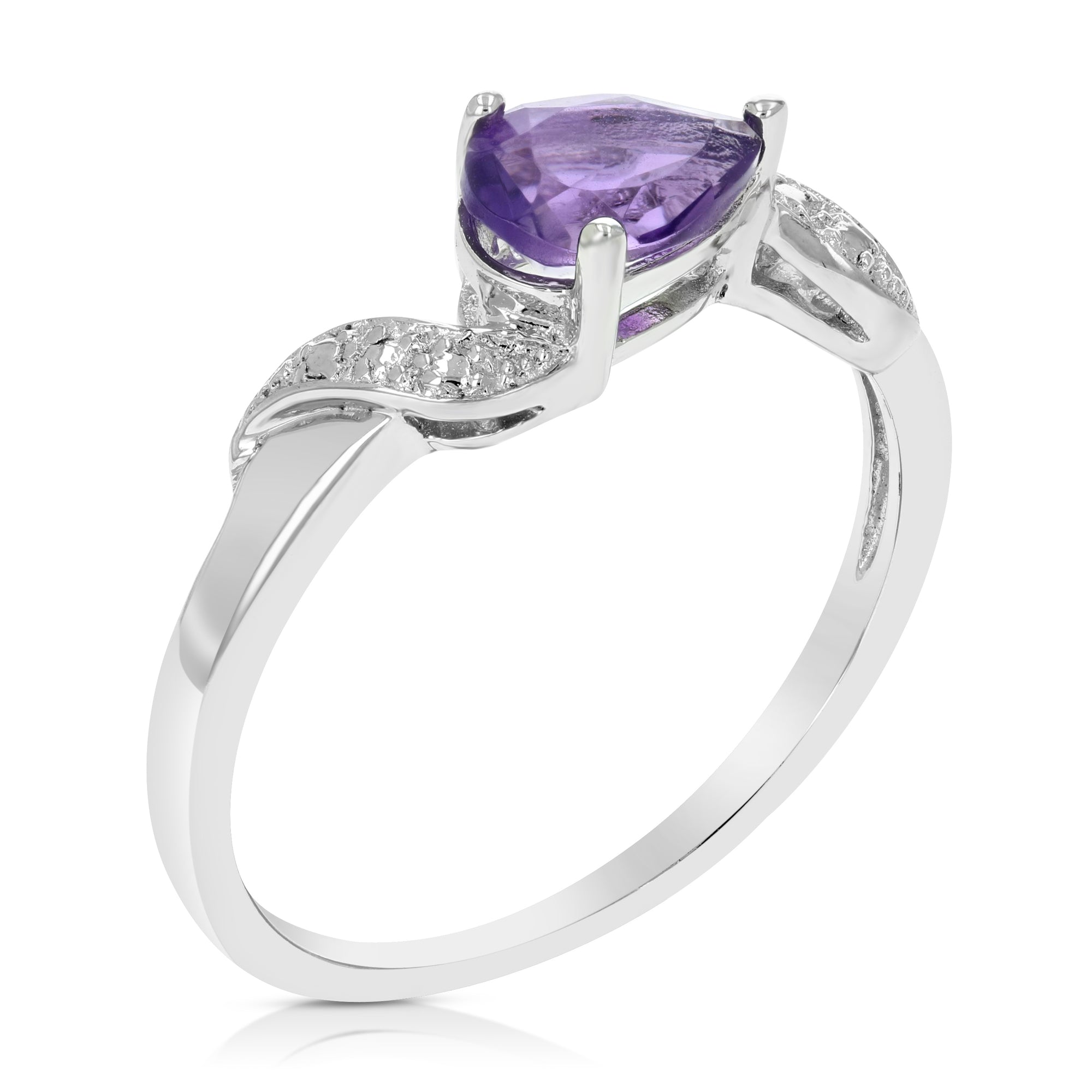 0.60 cttw Purple Amethyst Ring .925 Sterling Silver with Rhodium Pear Cut 7x5 MM