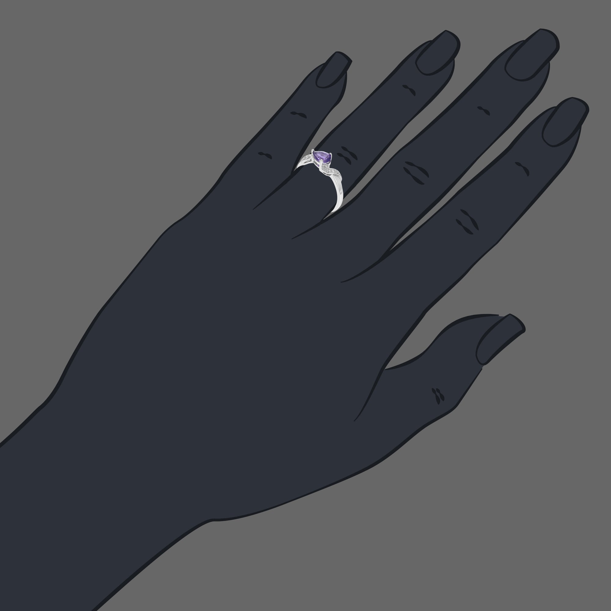 0.60 cttw Purple Amethyst Ring .925 Sterling Silver with Rhodium Pear Cut 7x5 MM