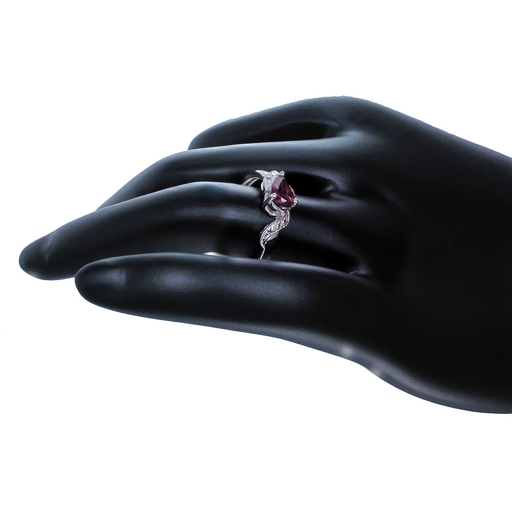 0.60 cttw Garnet Ring .925 Sterling Silver with Rhodium Pear Shape 7x5 MM