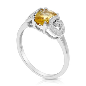 1.20 cttw Citrine Ring .925 Sterling Silver with Rhodium Swirl Oval Shape 8x6 MM