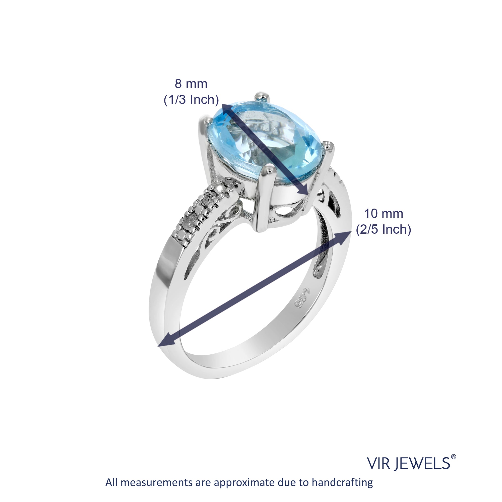 1 cttw Blue Topaz and Diamond Ring .925 Sterling Silver with Rhodium Oval Shape