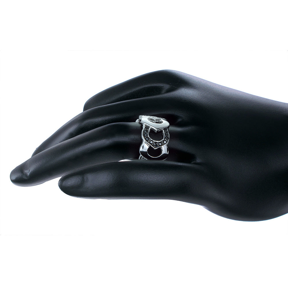 3/4 cttw Black and White Diamond Ring .925 Sterling Silver with Rhodium Size 7