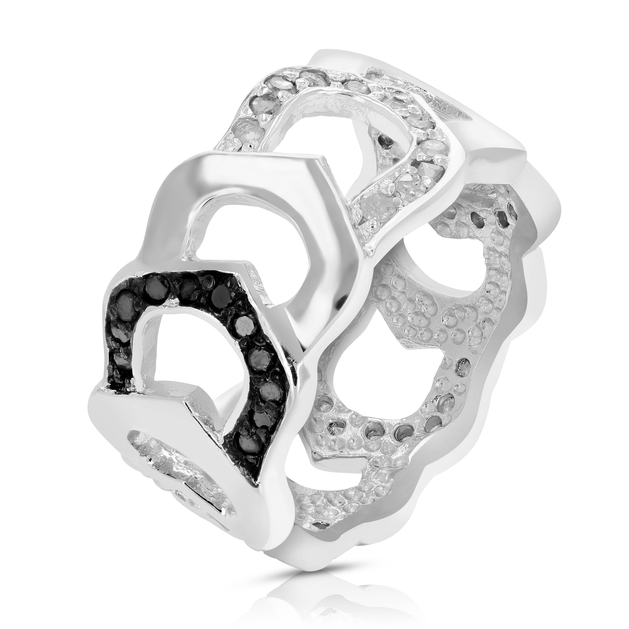 3/4 cttw Black and White Diamond Ring .925 Sterling Silver with Rhodium Size 7