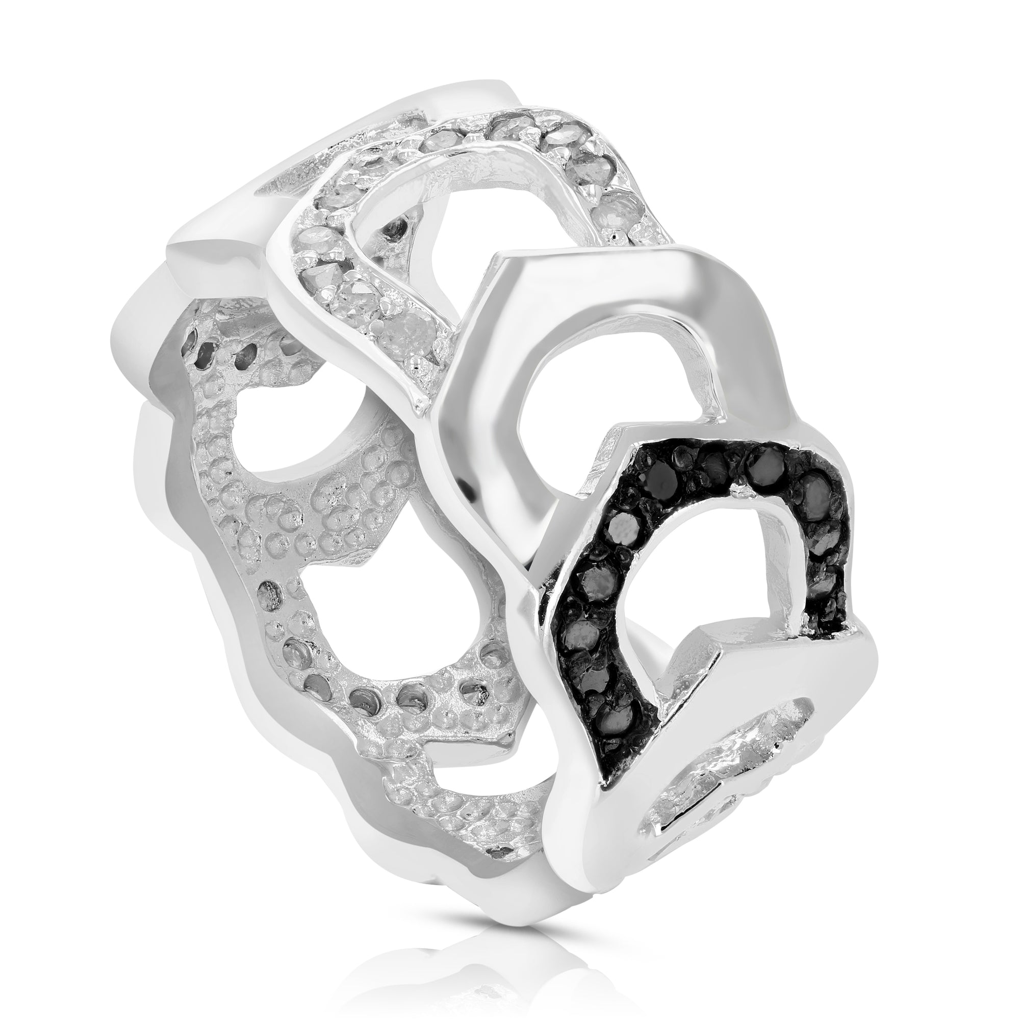 3/4 cttw Black and White Diamond Ring .925 Sterling Silver with Rhodium Size 7