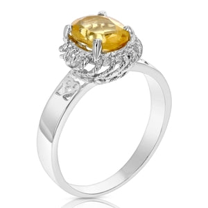 1.60 cttw Citrine Ring .925 Sterling Silver with Rhodium Plating Filigree Oval