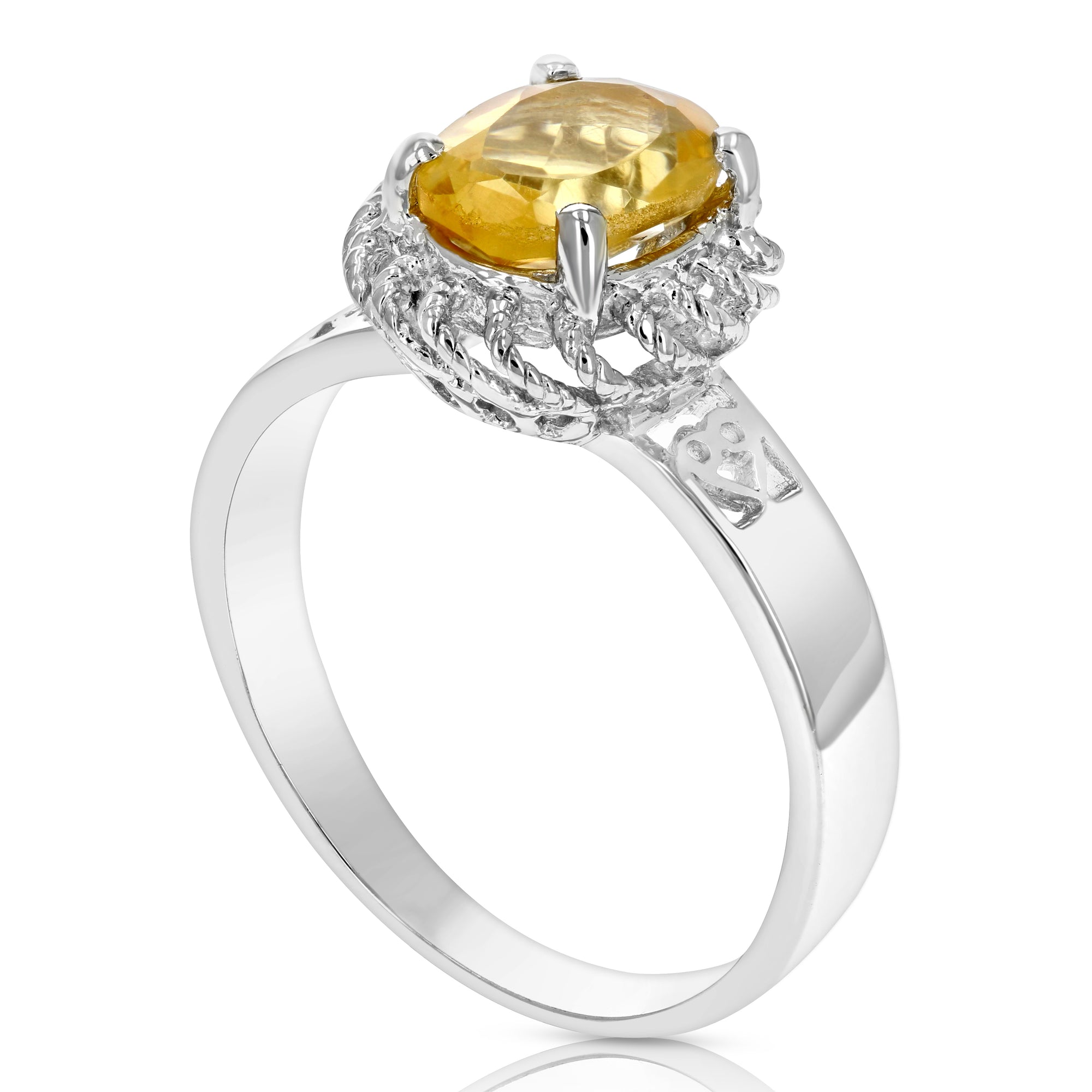 1.60 cttw Citrine Ring .925 Sterling Silver with Rhodium Plating Filigree Oval