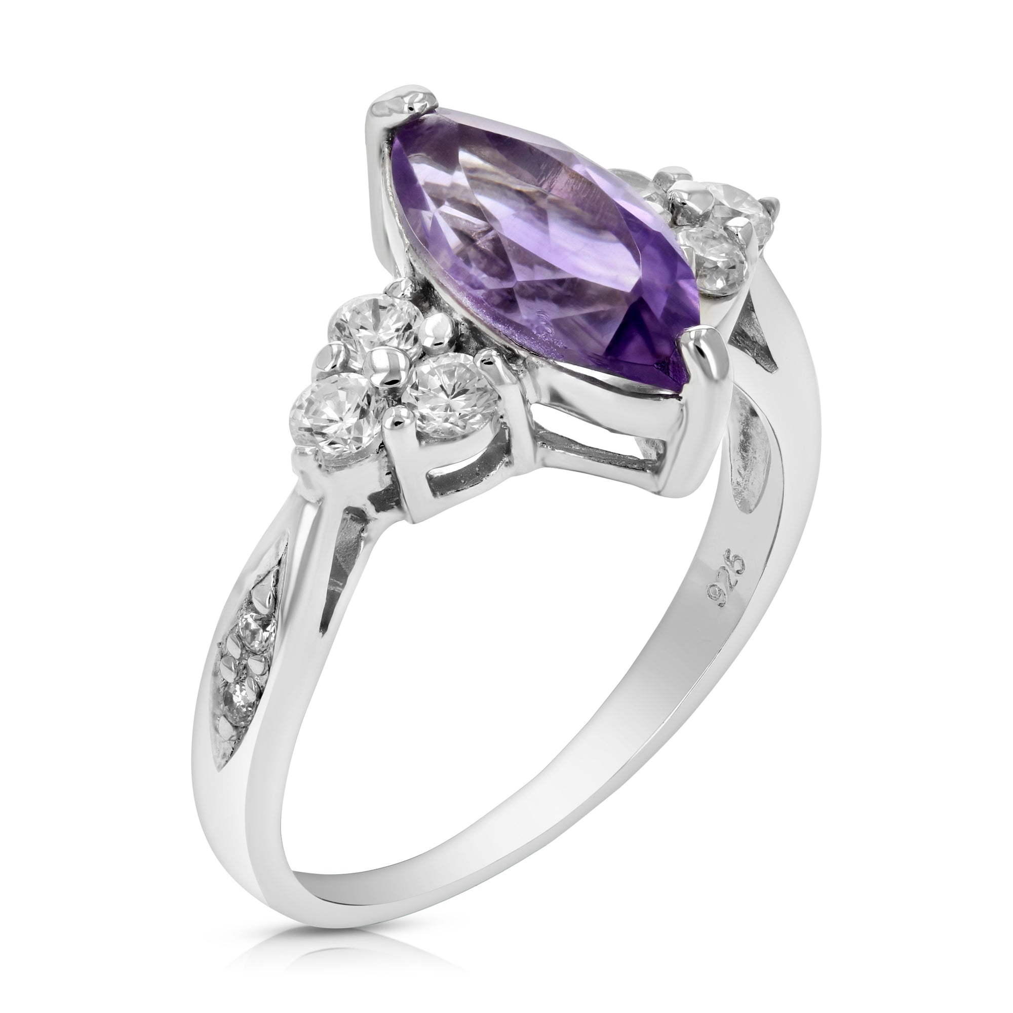 1.20 cttw Purple Amethyst Ring .925 Sterling Silver Rhodium Marquise 12x6 MM