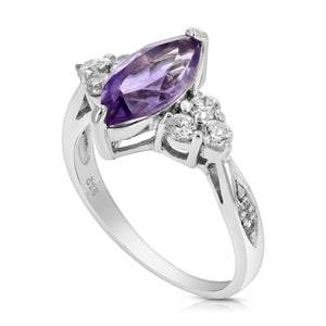 1.20 cttw Purple Amethyst Ring .925 Sterling Silver Rhodium Marquise 12x6 MM