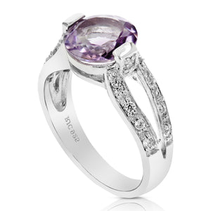 1.85 cttw Purple Amethyst Ring .925 Sterling Silver with Rhodium Round 9 MM