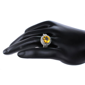 1.70 cttw Citrine Ring .925 Sterling Silver with Rhodium Round Shape 9 MM