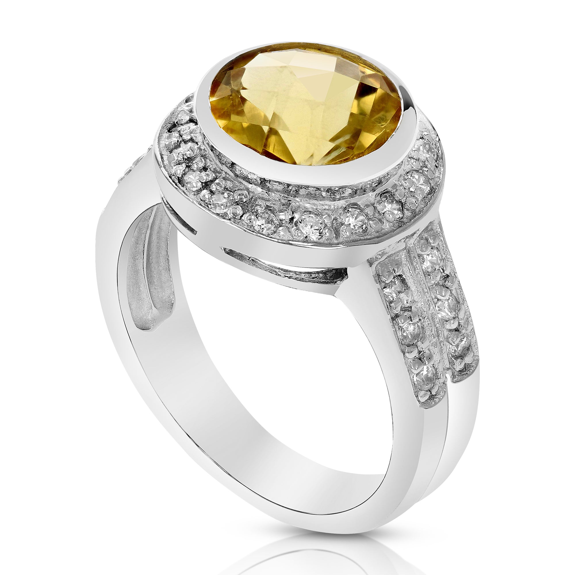 1.70 cttw Citrine Ring .925 Sterling Silver with Rhodium Round Shape 9 MM