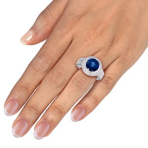 2 cttw Created Blue Sapphire Ring in Brass with Rhodium Plating Round 10 MM