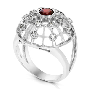1/2 cttw Garnet Ring .925 Sterling Silver with Rhodium Plating Round Shape 5 MM