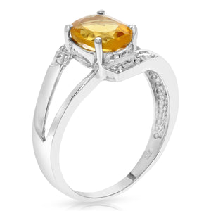 1.60 cttw Citrine and Diamond Ring .925 Sterling Silver with Rhodium Oval Shape