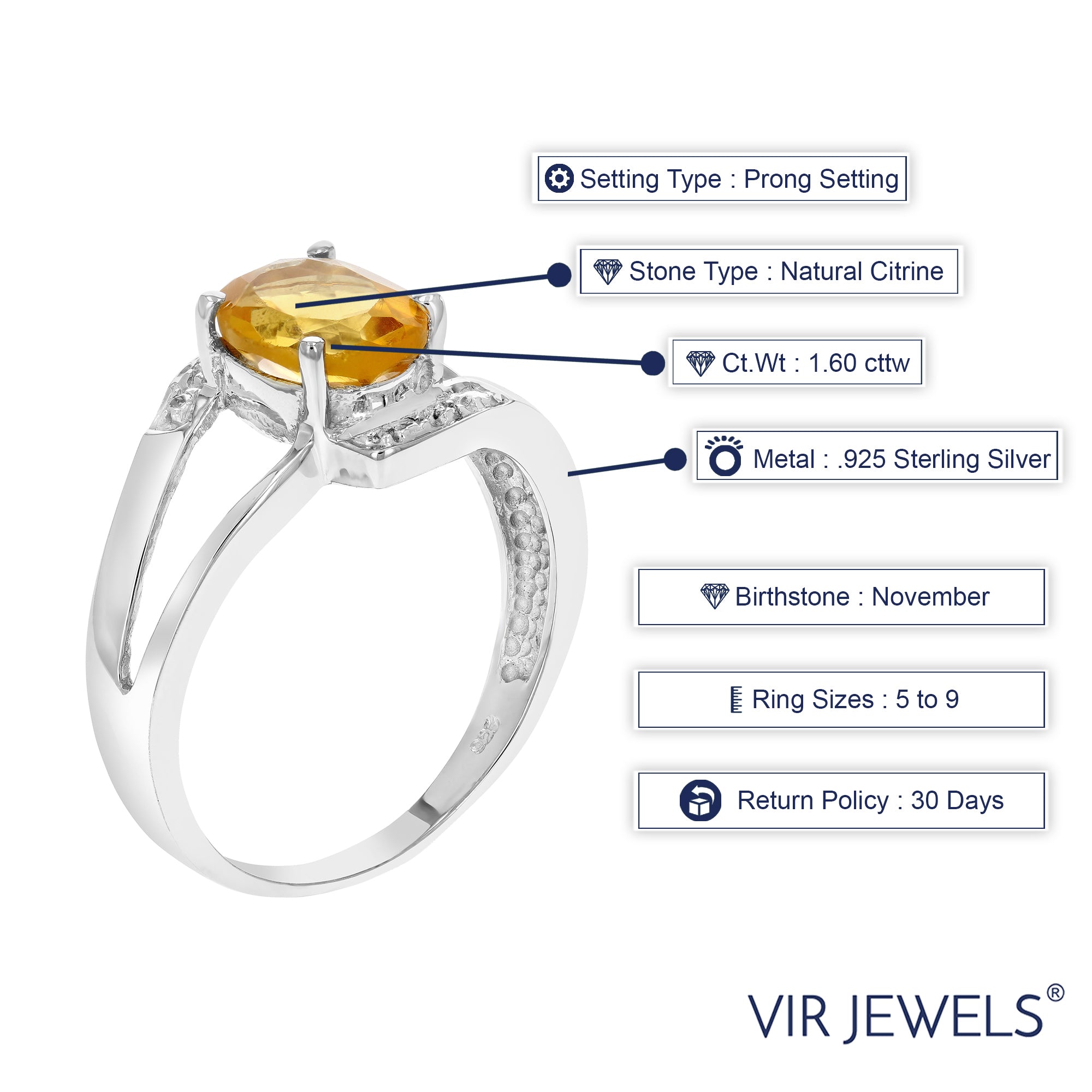 1.60 cttw Citrine and Diamond Ring .925 Sterling Silver with Rhodium Oval Shape
