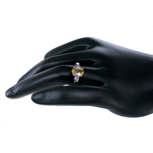 1.60 cttw Oval Shape Citrine and Diamond Ring .925 Sterling Silver with Rhodium