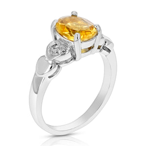 1.60 cttw Oval Shape Citrine and Diamond Ring .925 Sterling Silver with Rhodium