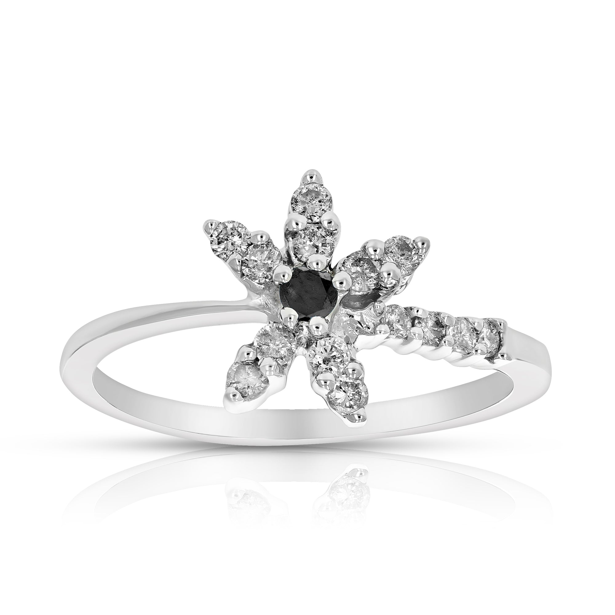 0.35 cttw Black Diamond Ring Fashion Round 10K White Gold Size 7