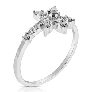 0.35 cttw Black Diamond Ring Fashion Round 10K White Gold Size 7