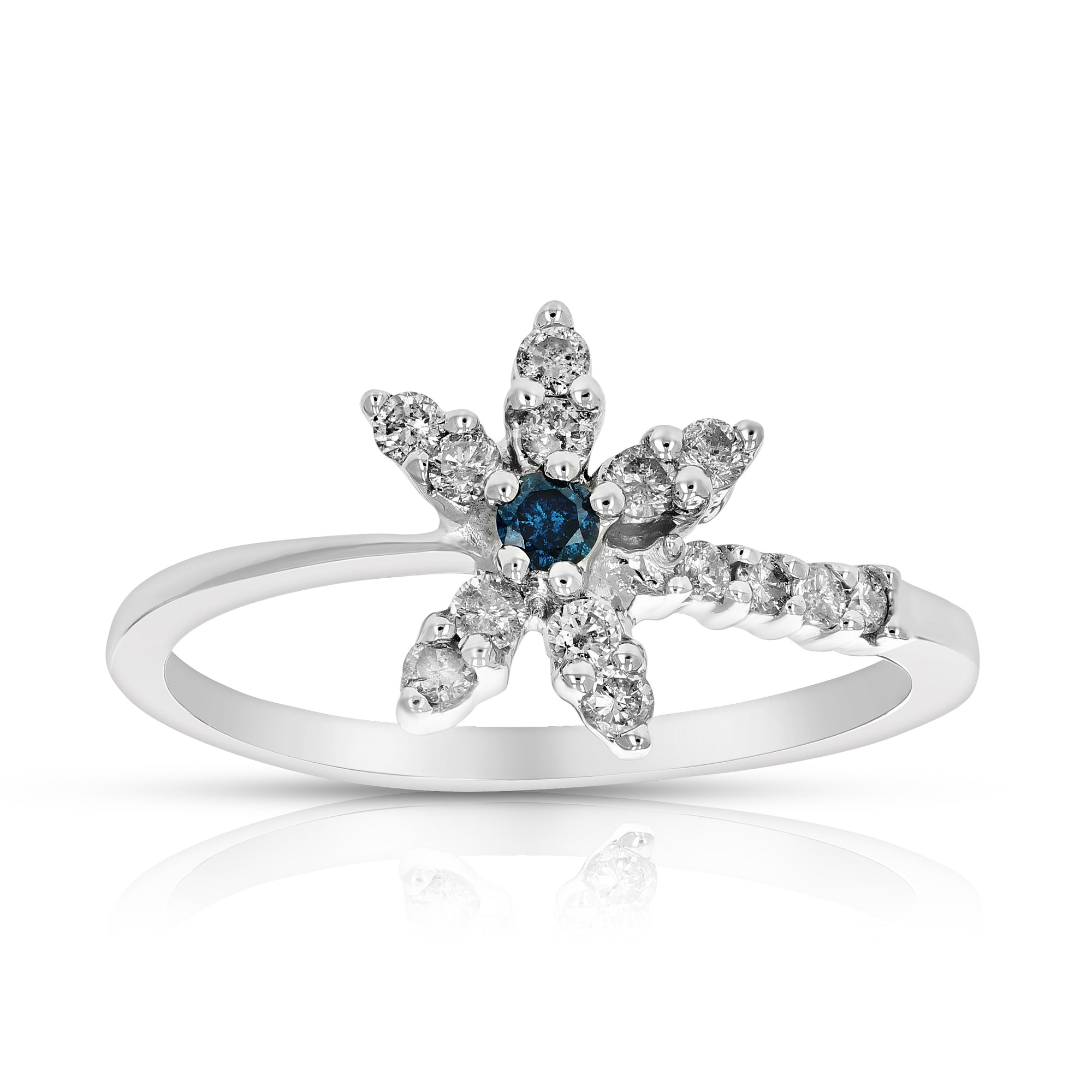 0.35 cttw Blue Diamond Ring Fashion Round 10K White Gold Size 7