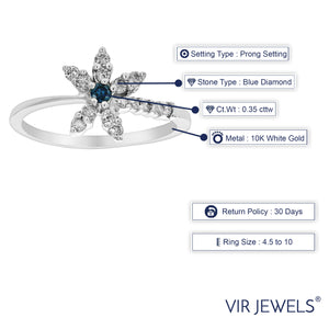 0.35 cttw Blue Diamond Ring Fashion Round 10K White Gold Size 7