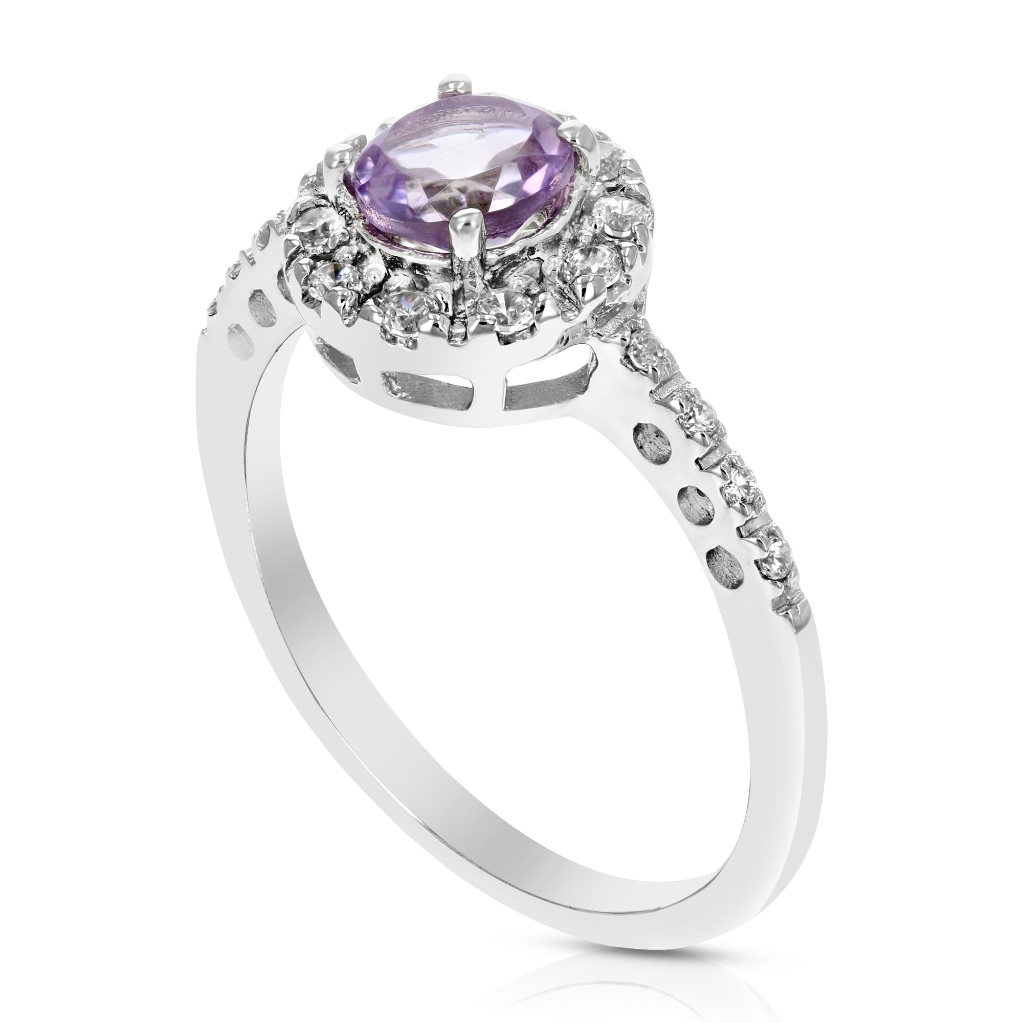 0.65 cttw Purple Amethyst Ring .925 Sterling Silver with Rhodium Round 6 MM