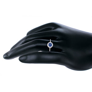 0.60 cttw Created Blue Sapphire Ring .925 Sterling Silver Rhodium Round 6 MM