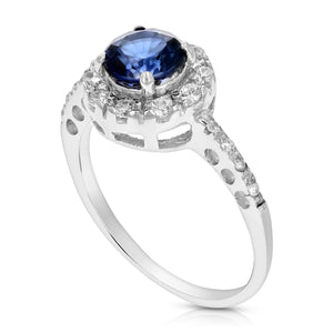 0.60 cttw Created Blue Sapphire Ring .925 Sterling Silver Rhodium Round 6 MM