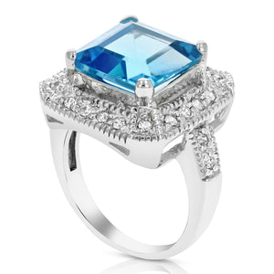 2.90 cttw Swiss Blue Topaz Ring 10 MM Princess Cut .925 Sterling Silver 10 MM
