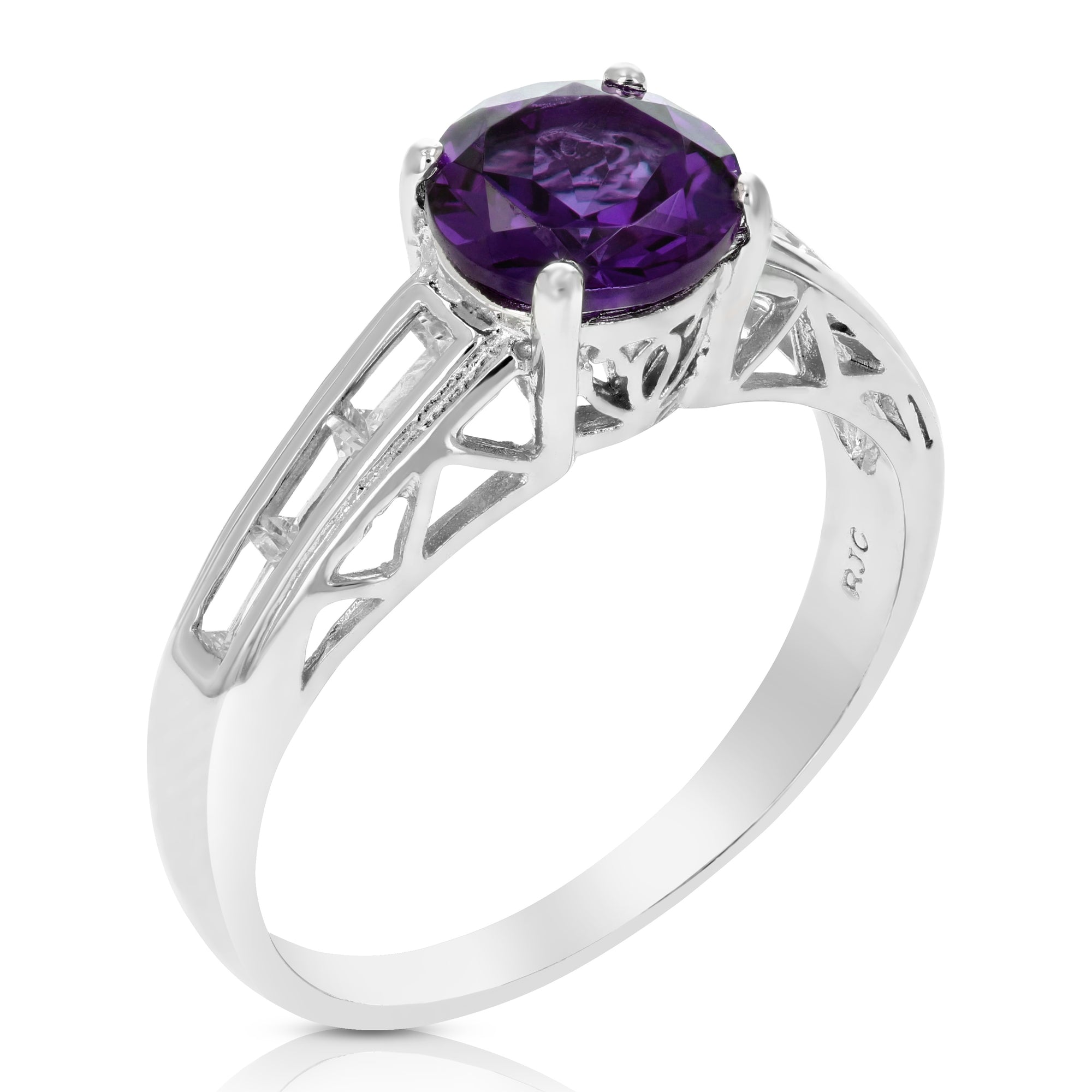 1.20 cttw Purple Amethyst Ring .925 Sterling Silver with Rhodium Round 7 MM