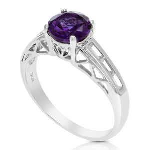 1.20 cttw Purple Amethyst Ring .925 Sterling Silver with Rhodium Round 7 MM