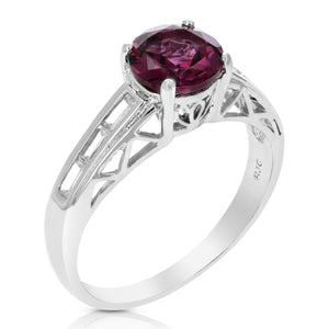 1.20 cttw Garnet Ring .925 Sterling Silver with Rhodium Plating Round Shape 7 MM