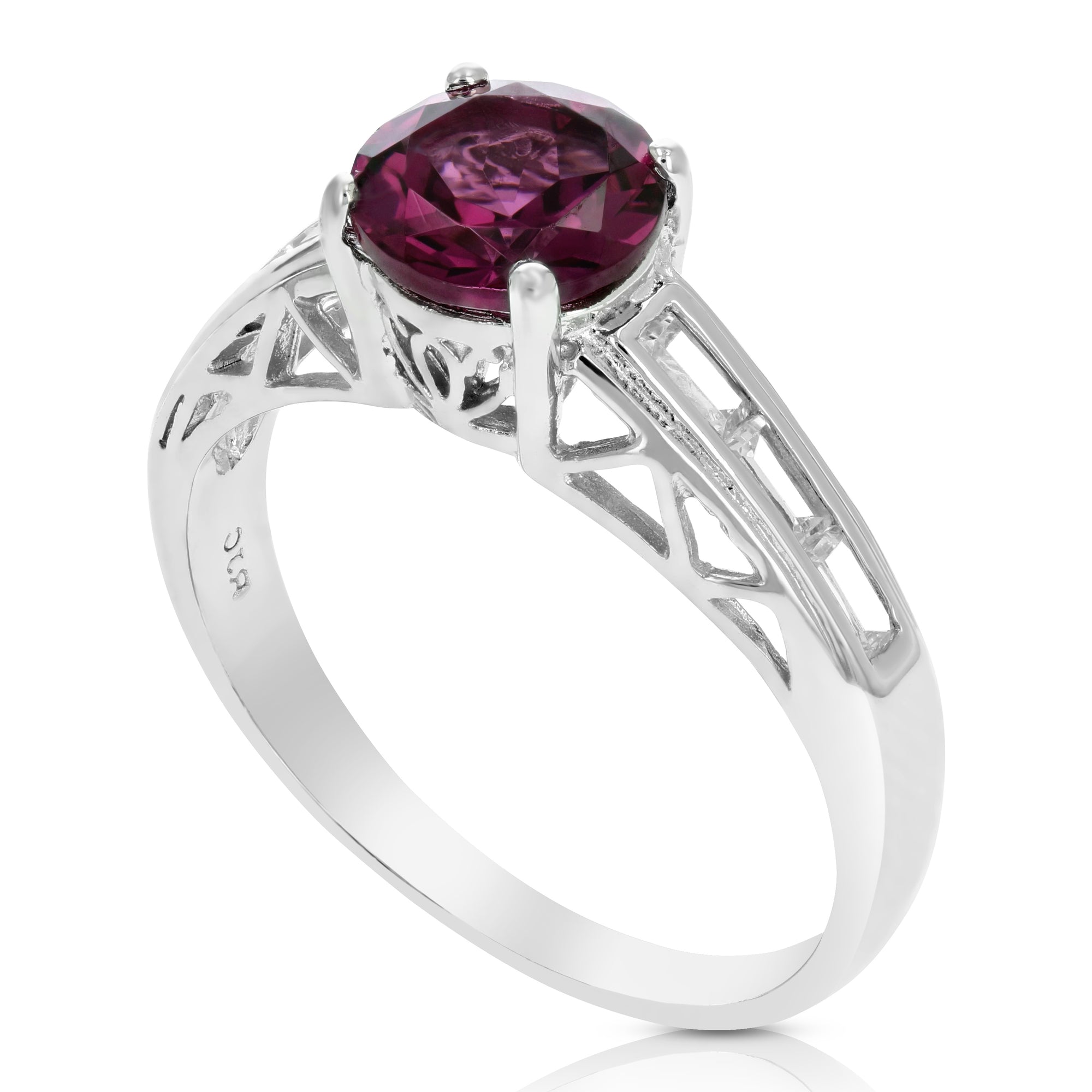 1.20 cttw Garnet Ring .925 Sterling Silver with Rhodium Plating Round Shape 7 MM