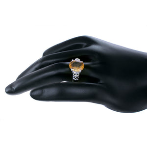 2 cttw Citrine Ring in .925 Sterling Silver with Rhodium and Filigree Oval Shape