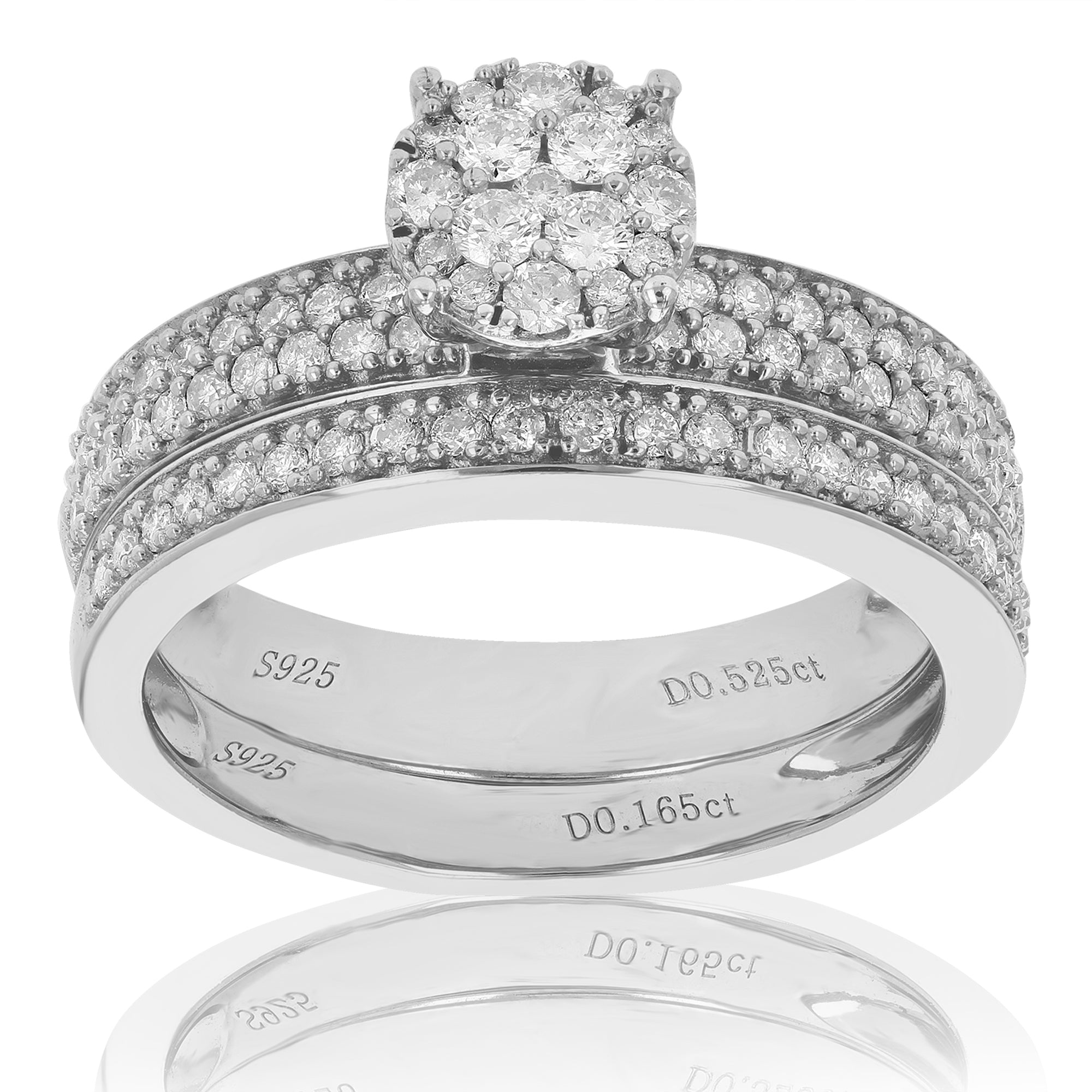 2/3 cttw Diamond Bridal Set .925 Sterling Silver Wedding Engagement Size 7
