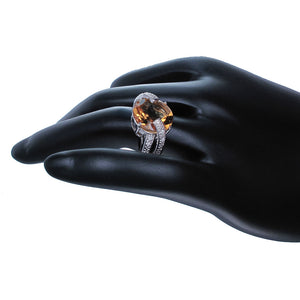 5.90 cttw Citrine Ring in Brass with Rhodium Plating Round Shape 14 MM November