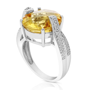 5.90 cttw Citrine Ring in Brass with Rhodium Plating Round Shape 14 MM November