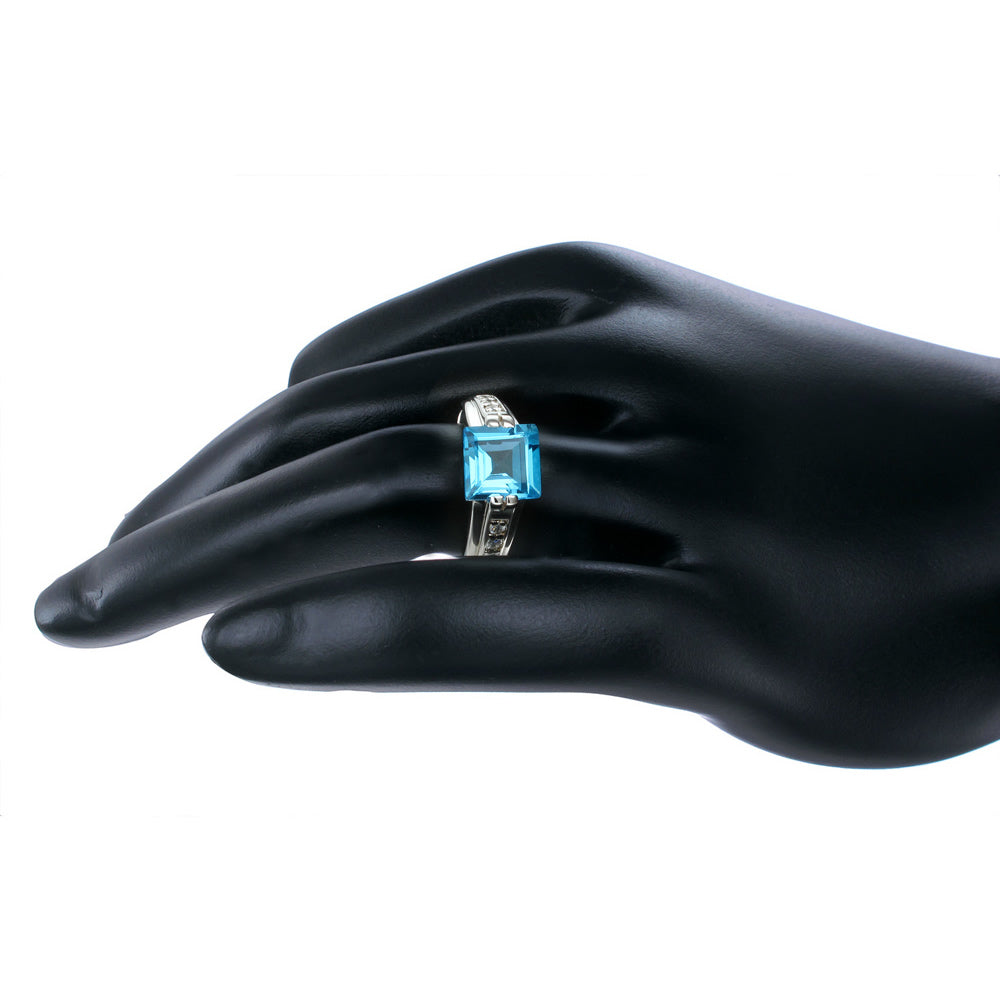 1.90 cttw Blue Topaz Ring .925 Sterling Silver with Rhodium Princess Shape 8 MM