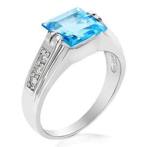 1.90 cttw Blue Topaz Ring .925 Sterling Silver with Rhodium Princess Shape 8 MM