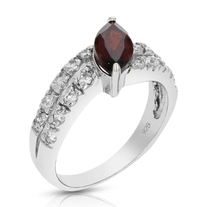0.90 cttw Garnet Ring .925 Sterling Silver with Rhodium Marquise Shape 10x5 MM