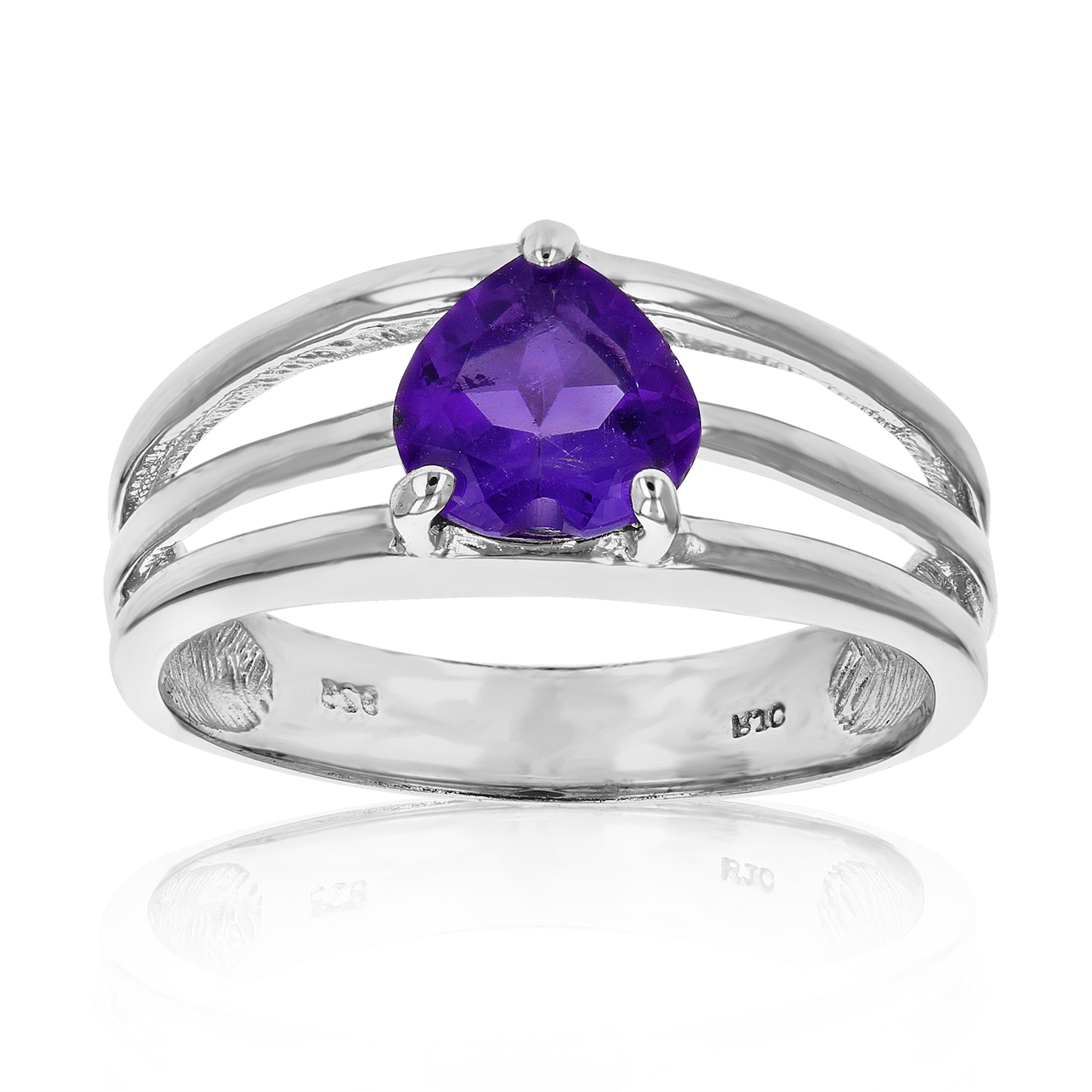 1 cttw Purple Amethyst Heart Ring .925 Sterling Silver with Rhodium Plating 7 MM