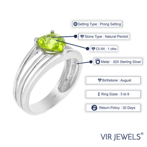 1 cttw Peridot Ring in .925 Sterling Silver Heart Shape with Rhodium 7 MM