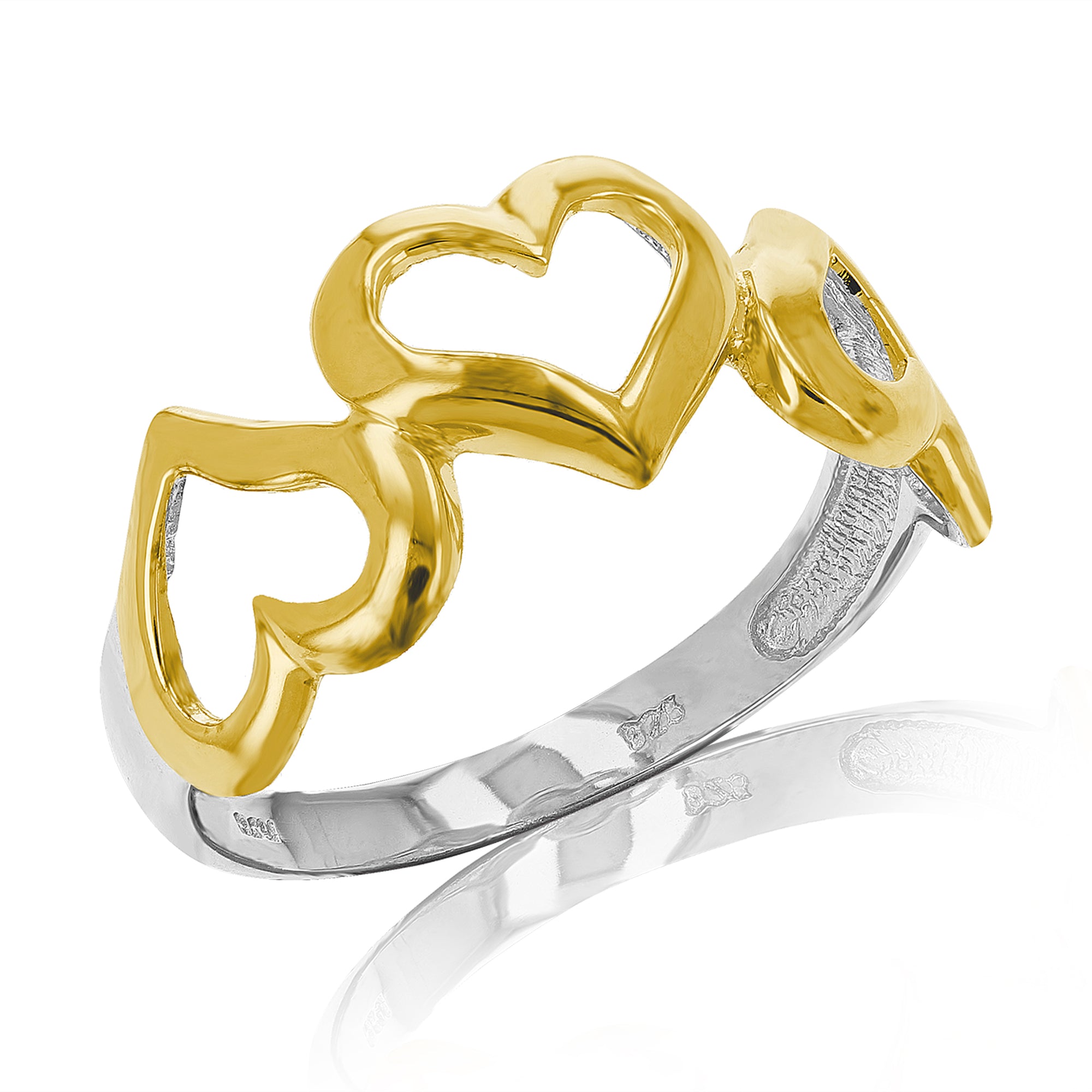3 Hearts Fashion Ring in Yellow Gold Plated over .925 Sterling Silver