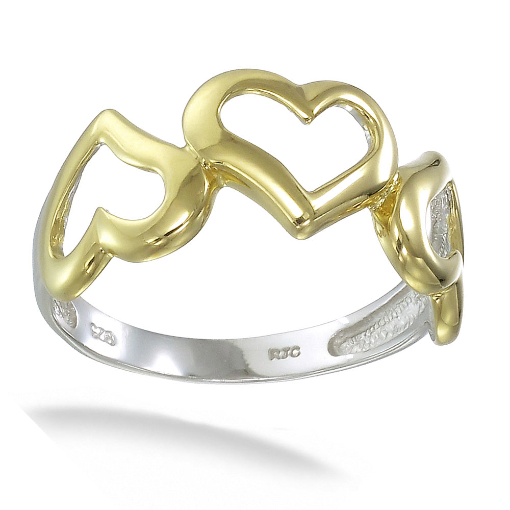 3 Hearts Fashion Ring in Yellow Gold Plated over .925 Sterling Silver