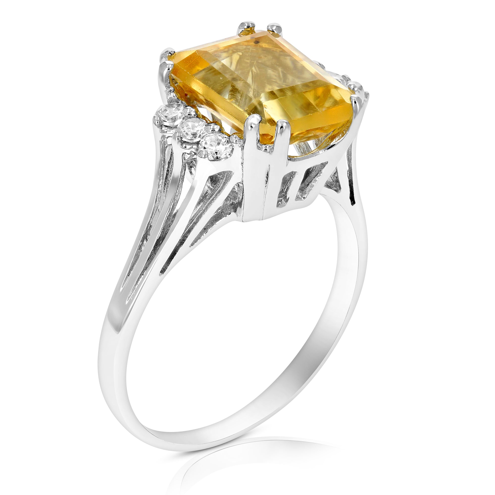 2.80 cttw Citrine Ring .925 Sterling Silver with Rhodium Emerald Shape 10x8 MM