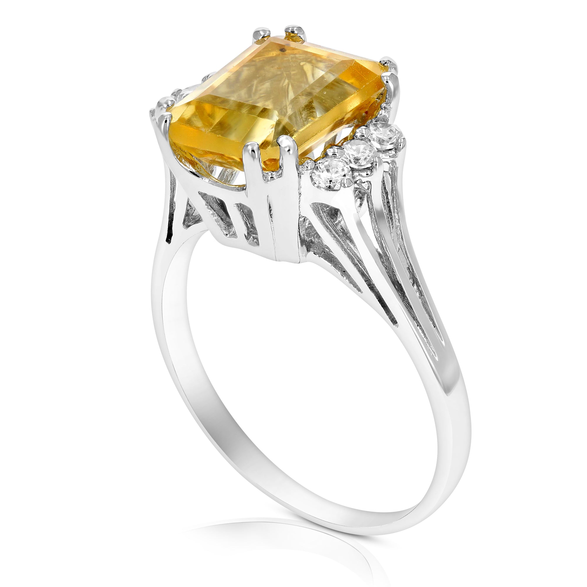 2.80 cttw Citrine Ring .925 Sterling Silver with Rhodium Emerald Shape 10x8 MM